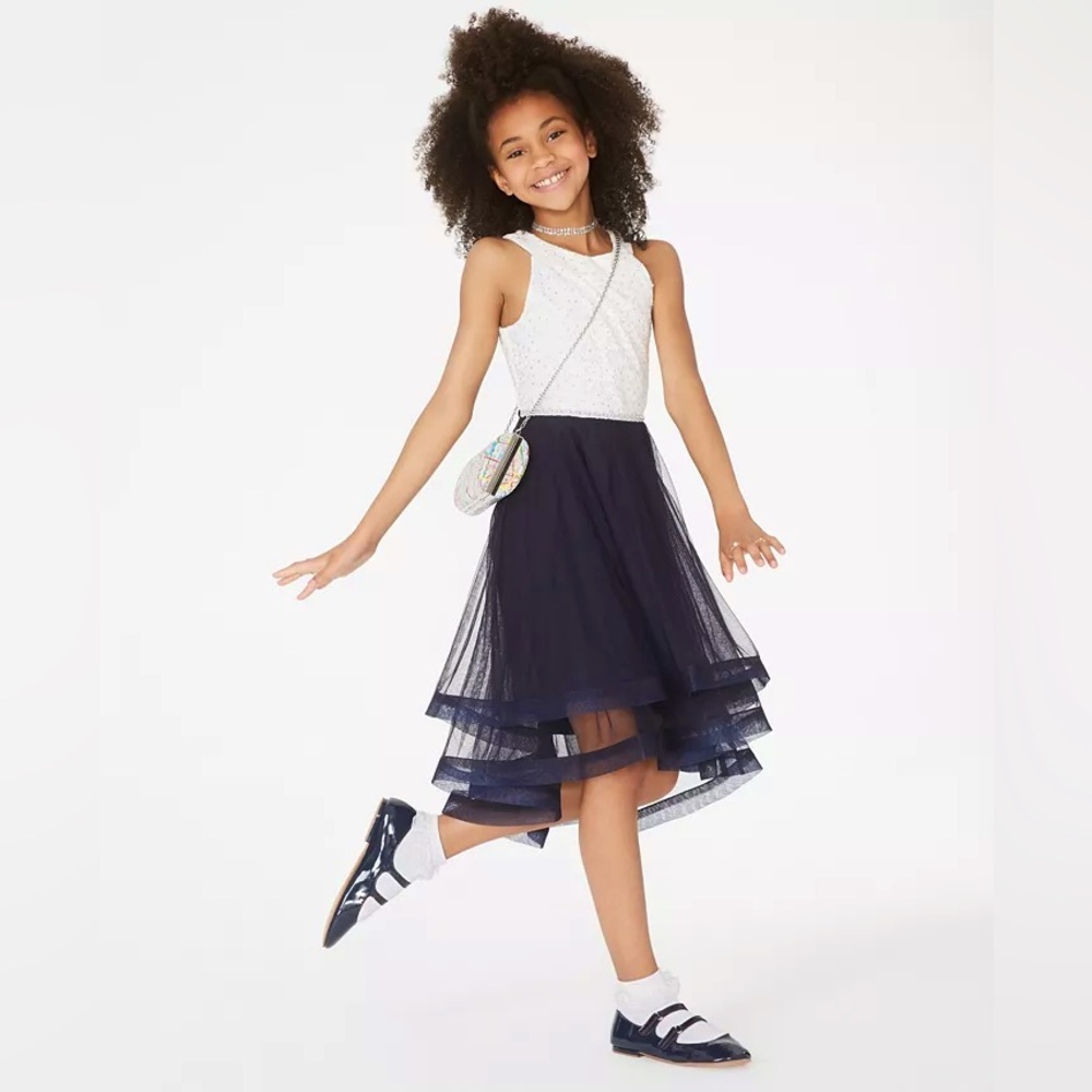 Speechless Kids Blue + White Kids Dress